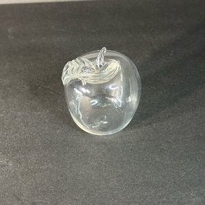 Vintage Princess House Hand Blown Glass Apple with Stem Leaf